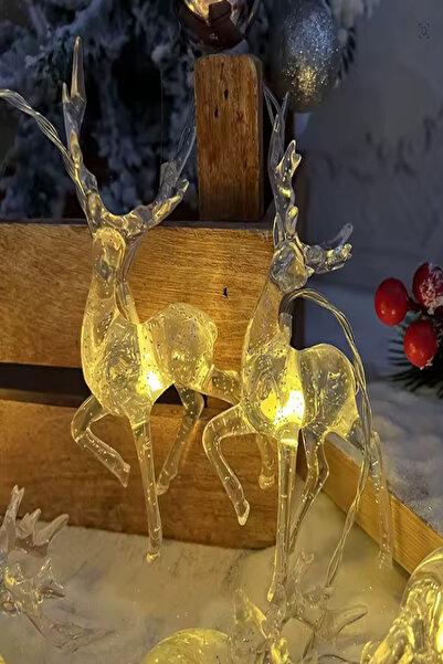 Tor Store Akrilik Geyik Figürlü Dekoratif Led Aydınlatma Çam Ağacı Noel Yılba...