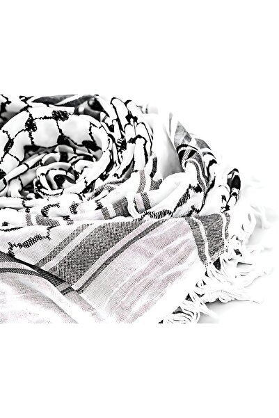 Generic Arabic Style Shemagh Keffiyeh Scarf Cotton - White/Black Tassel (Men)