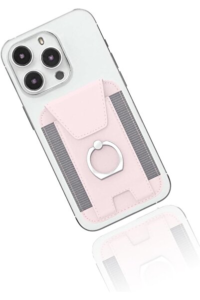 Generic Magnetic Leather Wallet with Card Holder & Ring for iPhone 15/14/13/12 Series – Light Pink