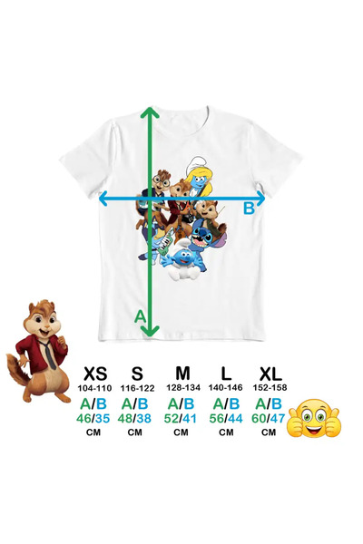 OEM Kids Boys T-Shirt Alvin Bluey Stich The Smurfs Smurfette Musical Band Guitar