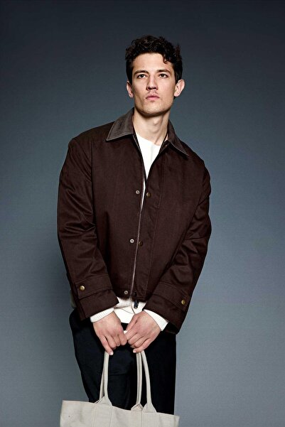 ablukaonline Men's relax fit contrast collar jacket brown