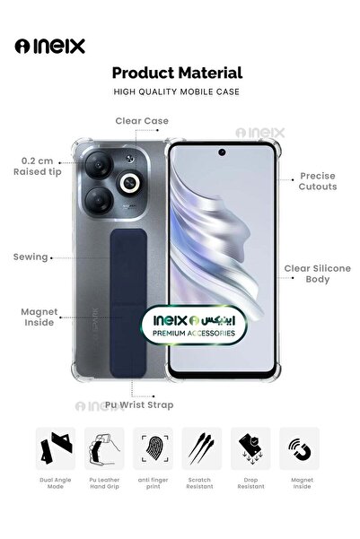 ineix 3-in-1 Magnetic Wrist Strap Hand Grip Stand Cover for Tecno Spark 20