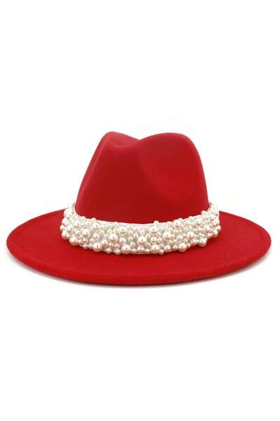 Pursehuit Women's hat, red, with pearls, Gloriana