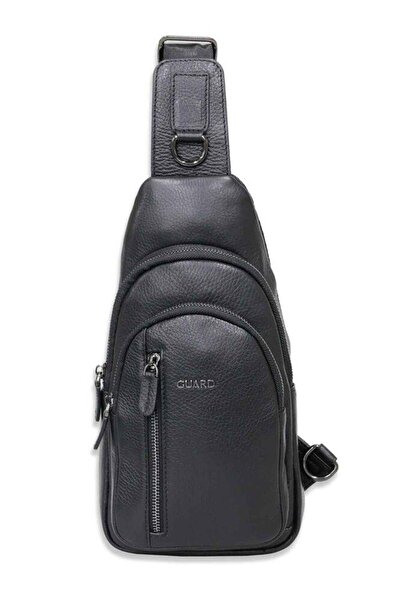 GUARD Black Genuine Leather Crossbody Bag
