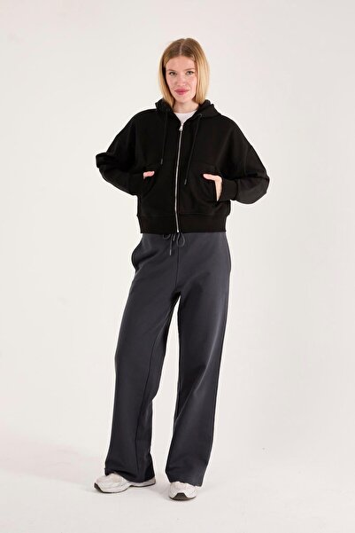 Store 100% Cotton Hooded Zippered Women's Sweatshirt + Trousers Combination (2 Pieces)