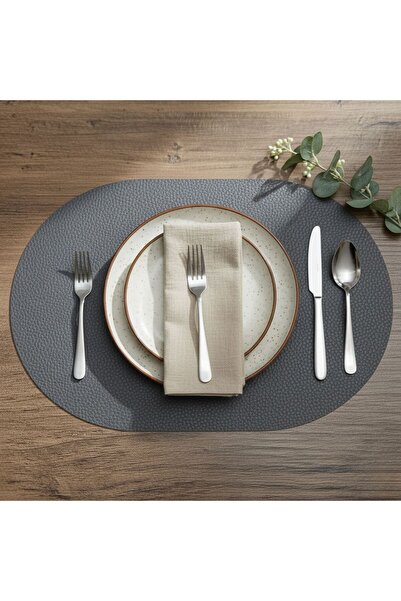 Grand Fine Art 2 Adet Gri Deri Amerikan Servis Tam Oval 33x44 cm