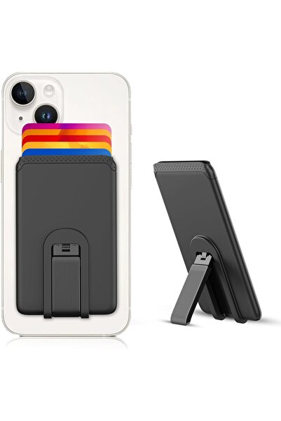 NALACAL Silicone Card Holder Wallet with Stand, Stick-On, Anti-Slip, Black
