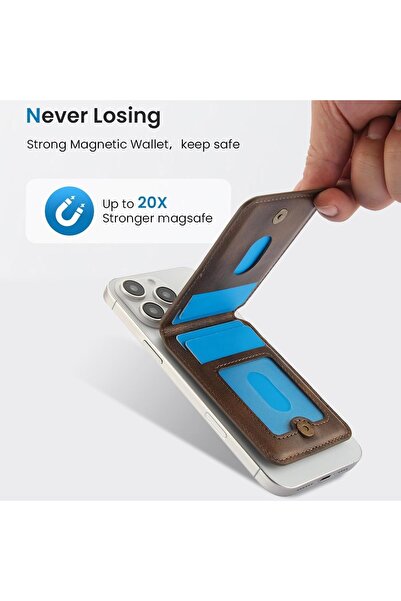 NALACAL MagSafe-Compatible Magnetic Leather Card Holder Wallet for iPhone 12–16 Series, Brown