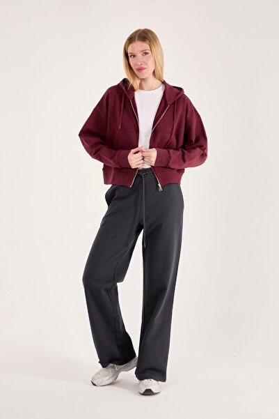 Store 100% Cotton Hooded Zippered Women's Sweatshirt + Trousers Combination (2 Pieces)