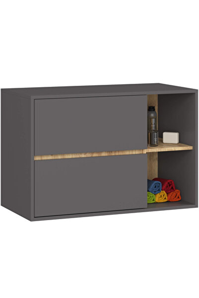 SERSIMO Raft suspendat pentru baie, cu 2 sertare, PAL de 16 mm, 90x46x60 cm, gri și stejar artizanal