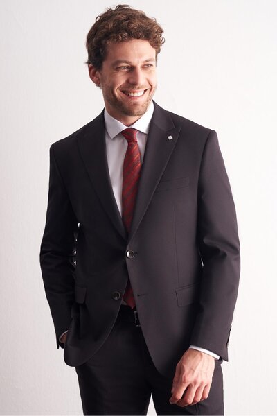 İmza Black Swallow Collar Self Patterned Flexible Waist Slim Fit 6 Drop Suit 1001255167