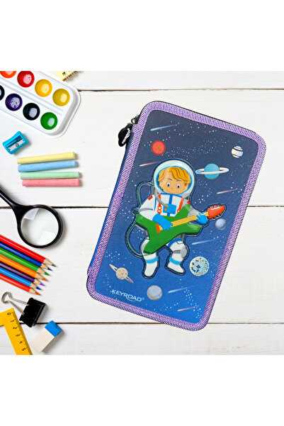 KEYROAD Penar 3 fermoare, 52 piese, textil echipat 21 X 13, Albastru Planete Astronaut