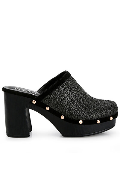 london Rag Women Raffia Platform Clogs in Black