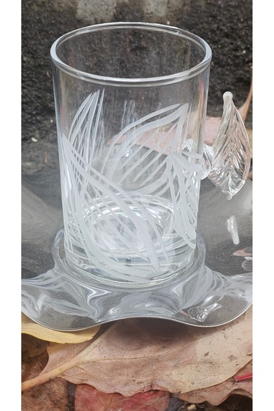 Turkish Store İstanbul Leaf Model Curved Handle 18 Piece Tea and Coffee Set