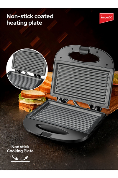 İMPEX Sandwich Maker 2 Slice SW 3601 | 750W | Non-Stick Plates | Cool Touch Handle |Indicator Lights