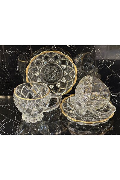LOKMAN ZÜCCACİYE 2 KİŞİLİK KRİSTAL CAM GOLD DETAYLI KAHVE & ÇAY FİNCAN TAKIMI