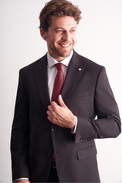 İmza Black Swallow Collar Self Patterned Flexible Waist Slim Fit 6 Drop Suit 1001255167