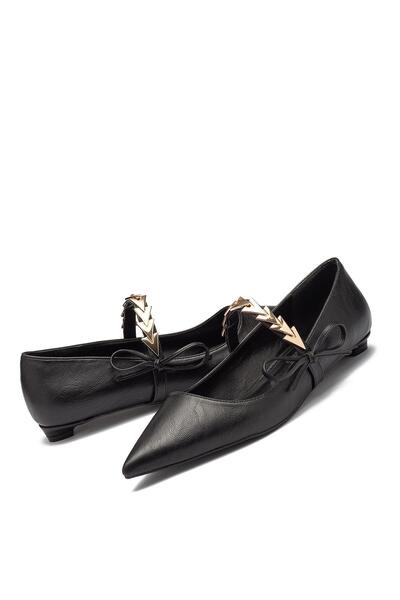 Dedos Women's Special Buckle Detailed Elastic Short Heeled Ballerinas 220