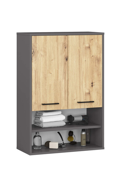 SERSIMO Επιτοίχιο ντουλάπι μπάνιου, με 2 πόρτες και 2 ανοιχτά ράφια, 16 mm, 6...