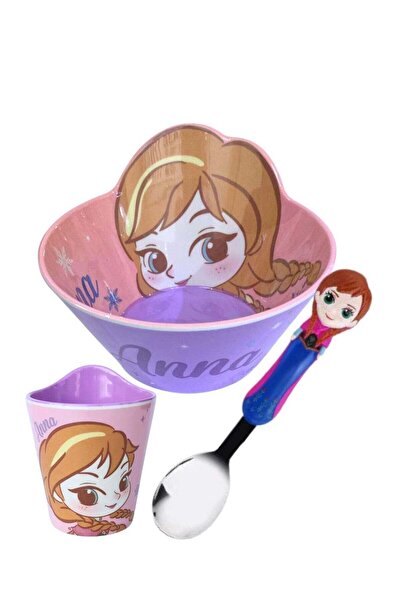 Disney Melamine Dinner Set – Lightweight Bowl, Cup & Stainless Steel Spoon (Frozen - Anna)