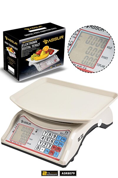ASSUR Akülü Dijital Mutfak Terazisi 2 Gr 40 Kg Şarjlı Hassas Ölçüm Tartı Hass...