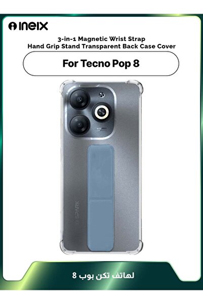 ineix 3-in-1 Magnetic Wrist Strap Hand Grip Stand Cover for Tecno Pop 8