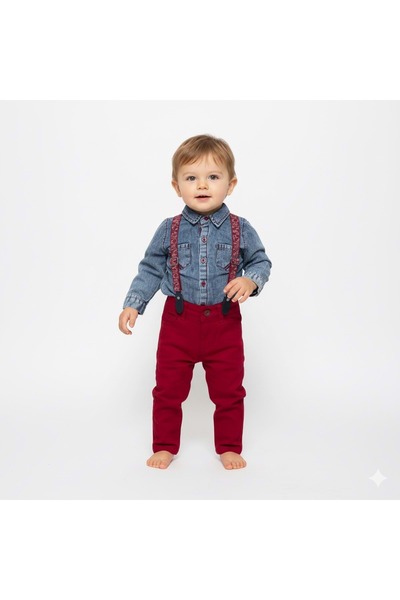 Mnk Baby&Kids Jeans Shirt Gabardine Trousers Baby Boy Set M00774 Bordo