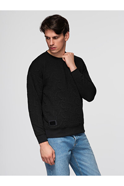 OMBRE Men's RELAXED FIT Hoodie with Embossed Letters - Black V1 B1712
