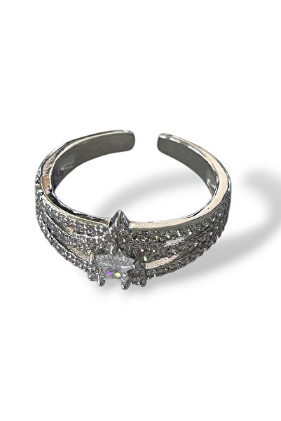 TAKIŞTIR Silver Color Star Figured Adjustable Steel Ring