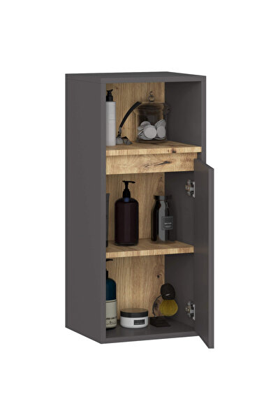 SERSIMO Hanging bathroom shelf, with 2 doors, 16 mm chipboard, 35x30x80 cm, gray and artisan oak