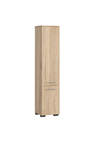 SERSIMO Column-type bathroom cabinet with 2 doors and 5 shelves, laminated chipboard, 30x30x140 cm, sonoma