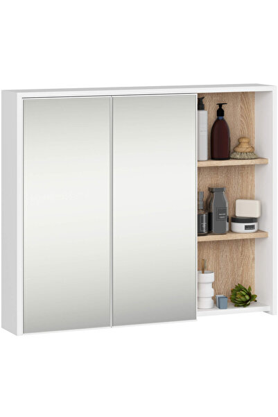 SERSIMO Wall-mounted bathroom cabinet with mirror, 2 doors and 3 interior shelves, 16 mm, 90x15x75 cm, white