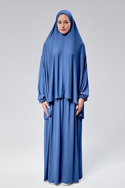 Sonbaharmoda Women's Two Piece Prayer Dress with Headscarf Organic Cotton Elastic Sleeve Non-Slip Skirt Combed Hijab