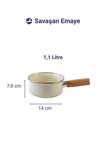 SAVAŞAN Enameled Saucepan with Wooden Handle, Milk Pot