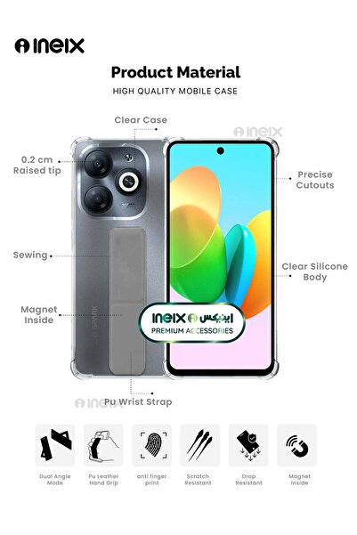 ineix 3-in-1 Magnetic Wrist Strap Hand Grip Stand Cover for Tecno Spark 20c