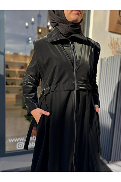 Babil Butik 25027004 Zippered Women's Trench Coat Black