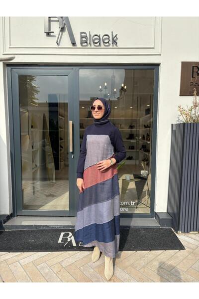 MissWhence 38832 Piece Patterned Women's Dress Navy Blue