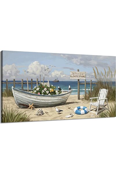 Emoda home Trove لوحة فنية جدارية مؤطرة من القماش الساحلي (60×120 سم) - قارب ...