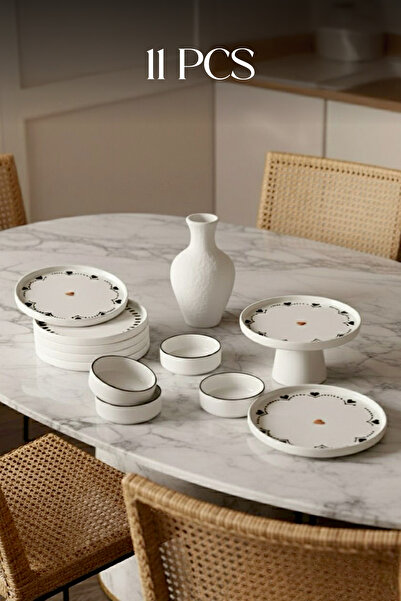 Kitchen Life Premium Black Hearts Ayaklı Sunum Standlı Kahvaltı Takımı - Handmade Kalpli Kahvaltı Takımı