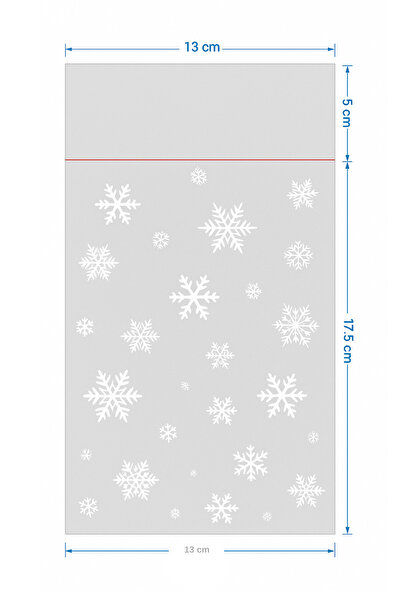 Dekals 25 Adet 13x23 Gıdaya Uygun Kar Desenli OPP Şeffaf Poşet Bantlı Kurabiye Şeker Poşeti