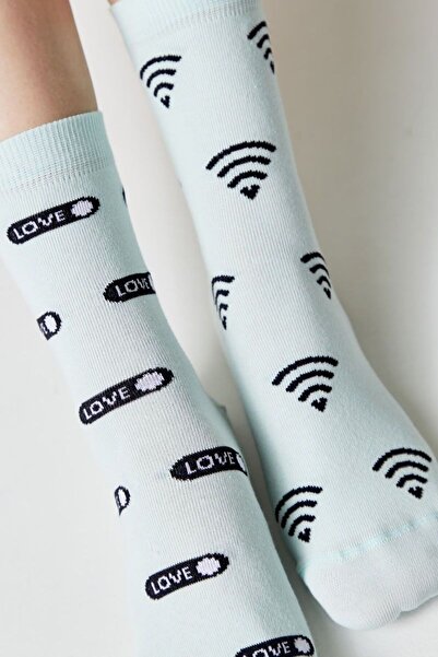 Conte Elegant Funny cotton socks with "Love" pattern, Conte Happy 613 - Pale Turquoise, 36-39 (23-25)