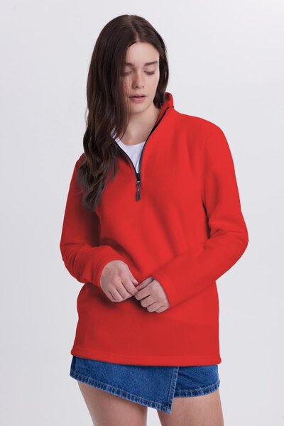 Tudors Women's Standard Fit Anti-Pilling Non-Pilling Cold-Proof Red Bato Collar Fleece Sweatshirt