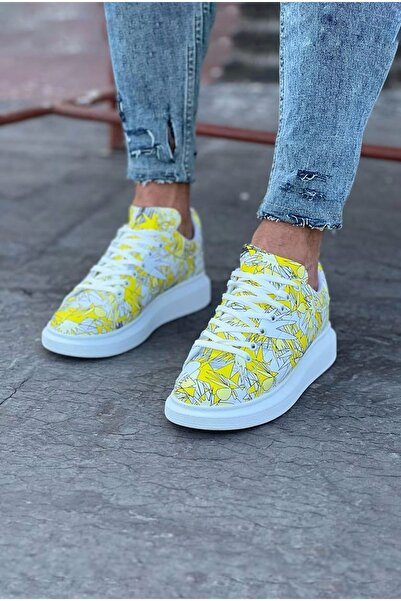 Lucy Shoes Yg501 Men's Casual Lace-Up Yellow Dyed Leather Sports Sneaker Shoes Cbt - Multicolor