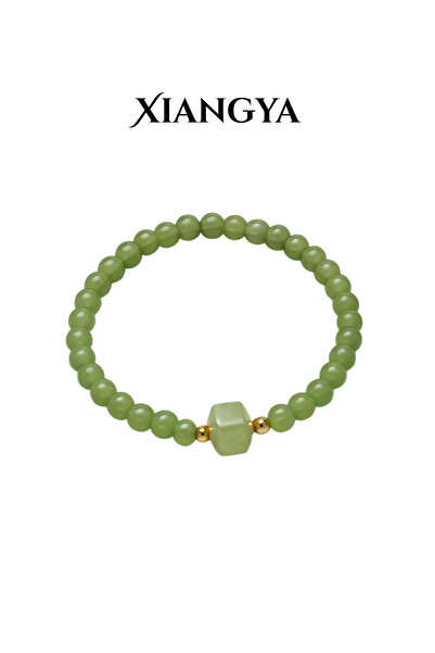 XIANGYA سوار بيجو من حجر البريهنيت اليشم الضبابي مع لمسات ذهبية | اليشم الضبابي