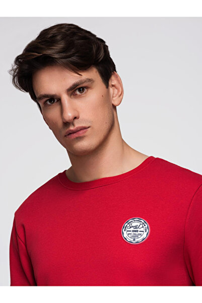 OMBRE Pánská mikina s kapucí, kulatým výstřihem a výšivkou - červená V1 B1713