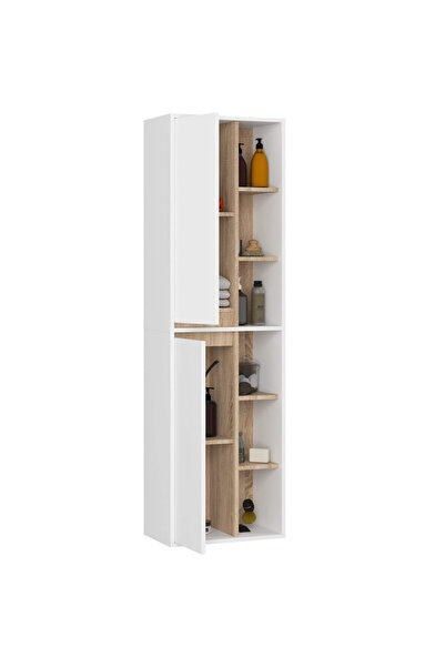 SERSIMO Wall-mounted bathroom cabinet with 2 doors and 6 shelves, 16 mm chipboard, 50x30x170 cm, white