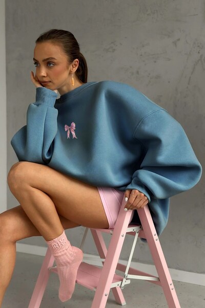 The Champ Clothing Γυναικείο φόρεμα oversized Sweat Pink Ribbon με τύπωμα Marine – Crew Neck, 3 Thread Sh επένδυση fleece Fleece