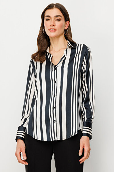 ON Minimalist Striped Oversized Long Sleeve Satin Women's Shirt
