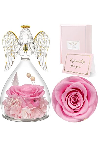 Angel Înger Sunia Etern Rose - Înger din sticlă cu trandafir conservat (7x7x13 cm)
