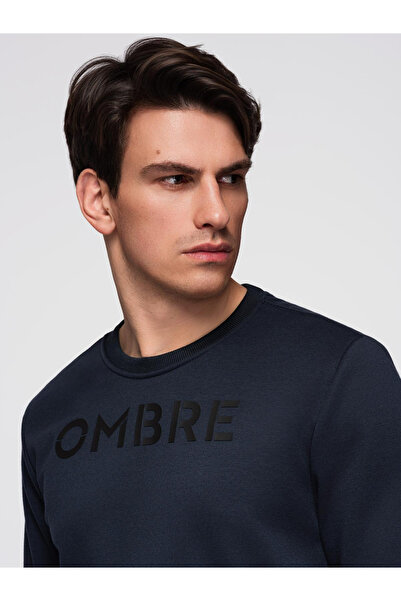 OMBRE Pánská klasická mikina s kapucí s potiskem - tmavě modrá V3 B1711